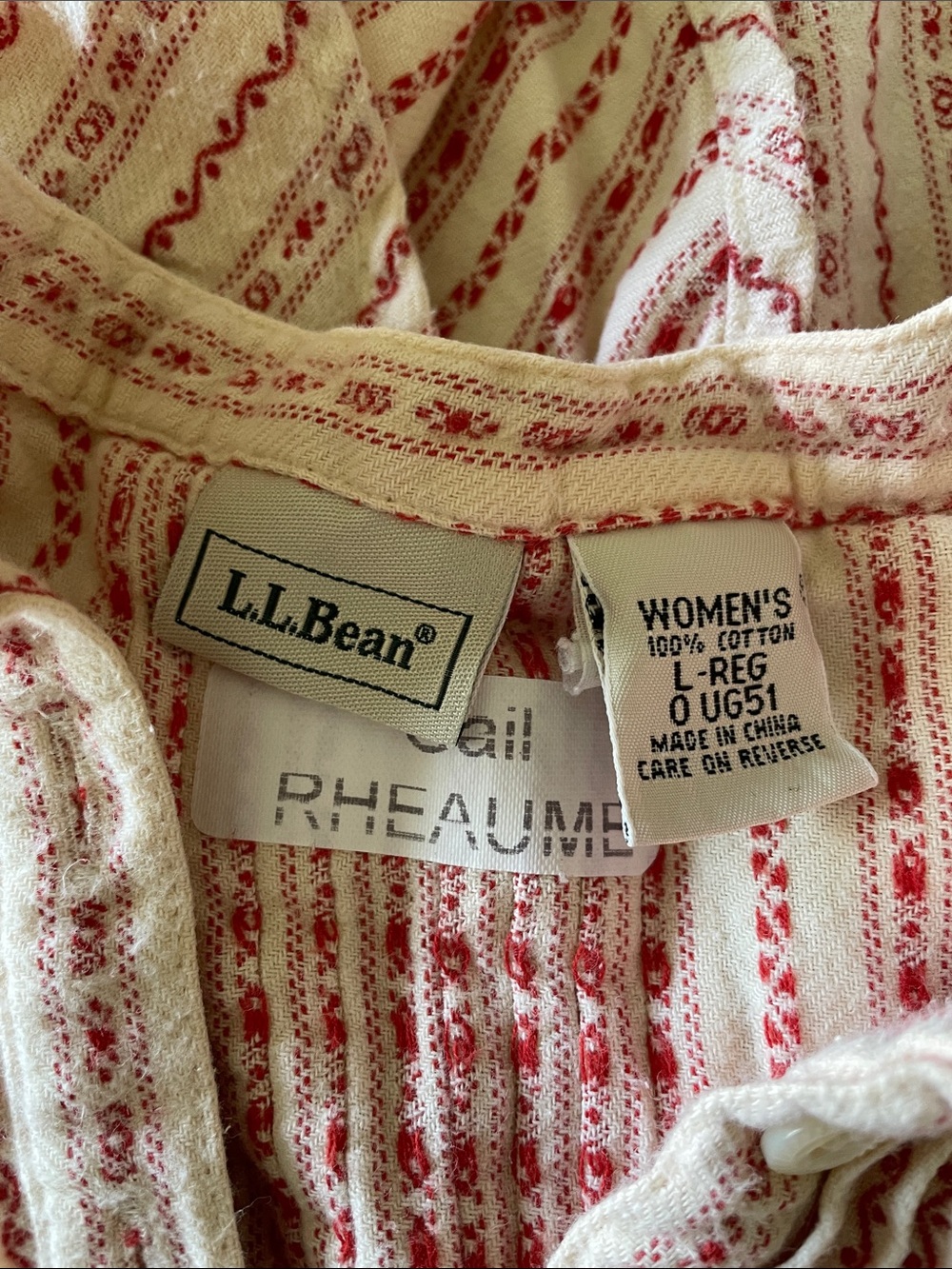 VINTAGE LL Bean Dobby Stripe Flannel Victorian Sleepwear Granny Nightgown Large - Picture 11 of 13